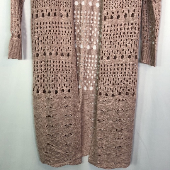 Moral Fiber Crochet Knit Open Front Cardigan Bohemian Size L Mauve Lightweight - Picture 4 of 12